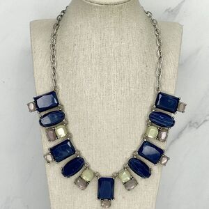 Chicos Blue Rhinestone Crystal Bib Statement Silver Tone Necklace ✨